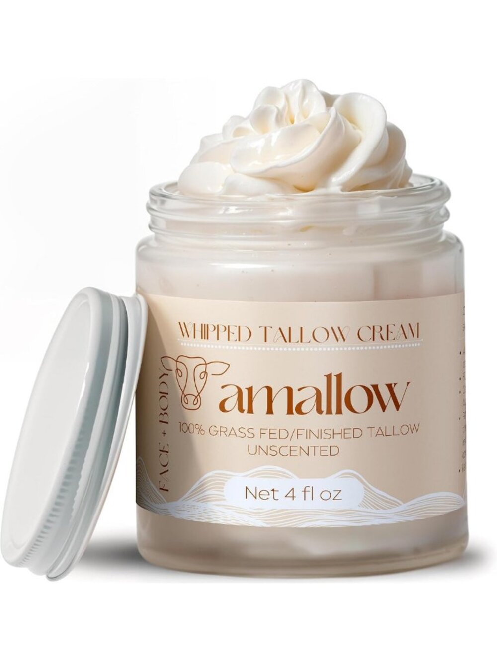 100% Grass Fed Beef Tallow Moisturizer for Face & Body - Whipped Natural Lotion